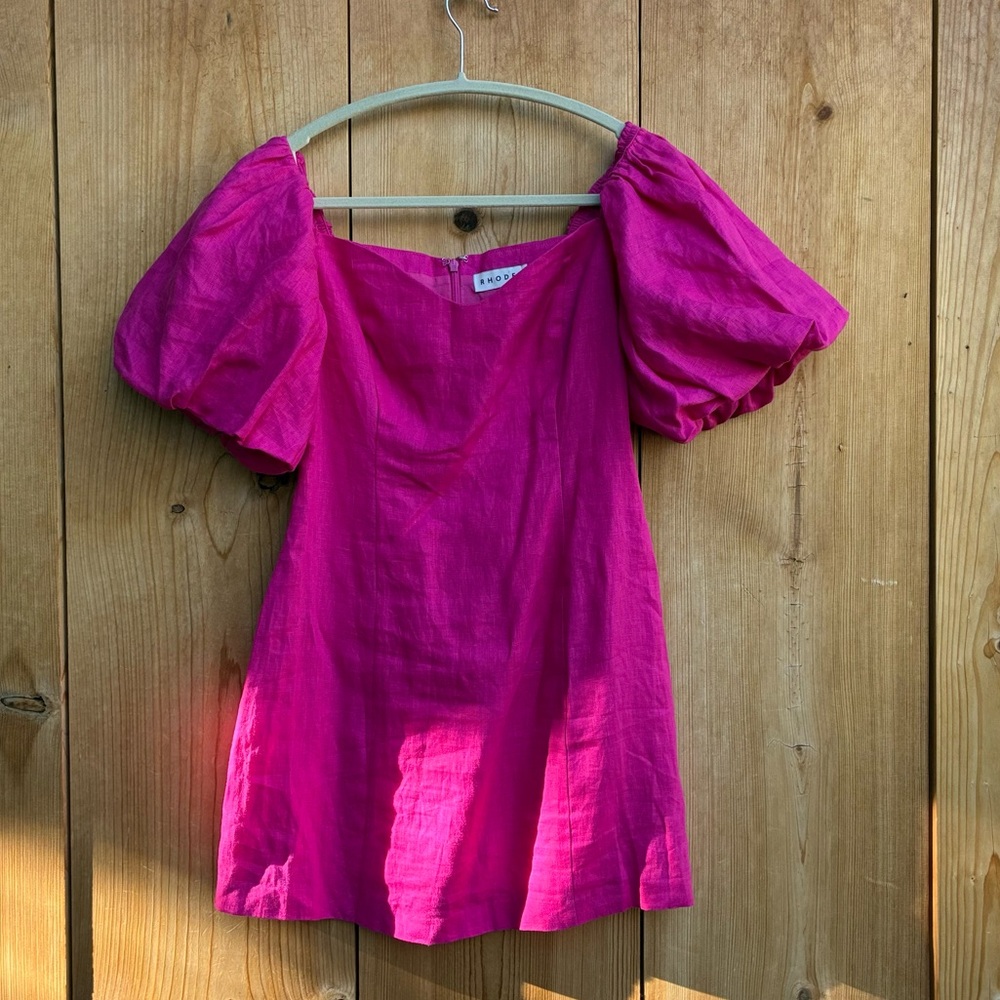 RHODE Dali Linen Puff Sleeve Dress Size 4 - Picture 10 of 13